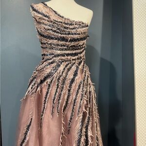 Elegant One-Shoulder Pink and Black Dress